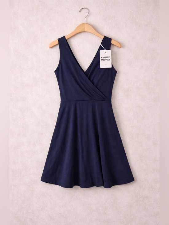 Brandy Melville Dresses & Skirts - Brandy Melville Navy Faux Wrap Skater Mini Dress NWT One Size
